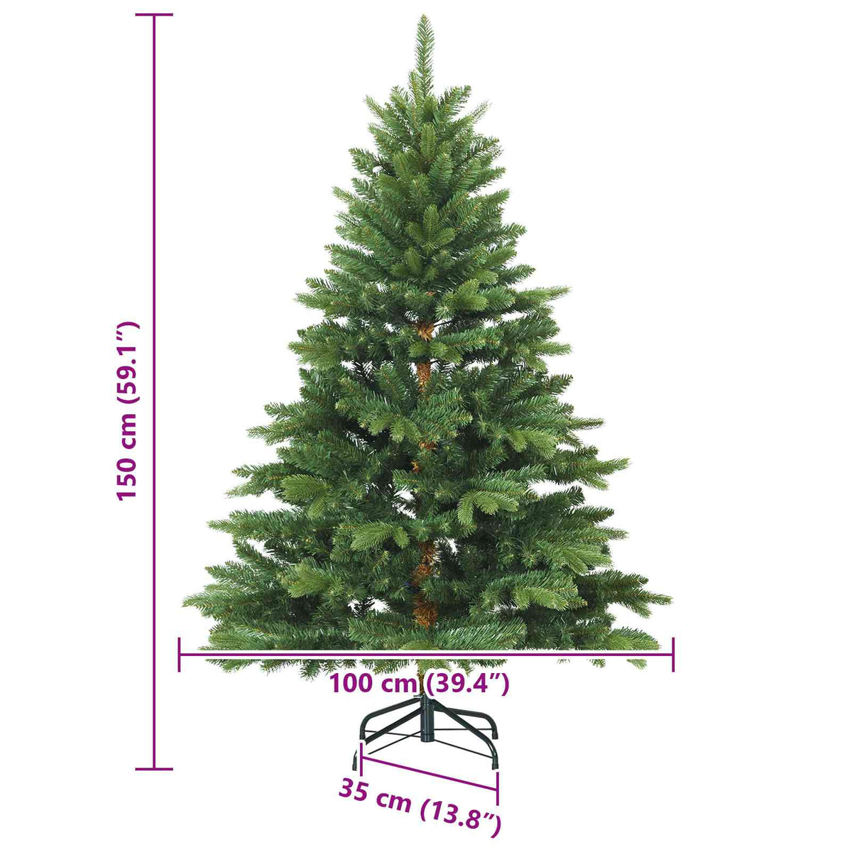 Kunstigt Hinged Juletræ med stativ Grøn 150 cm PVC, PE og stål