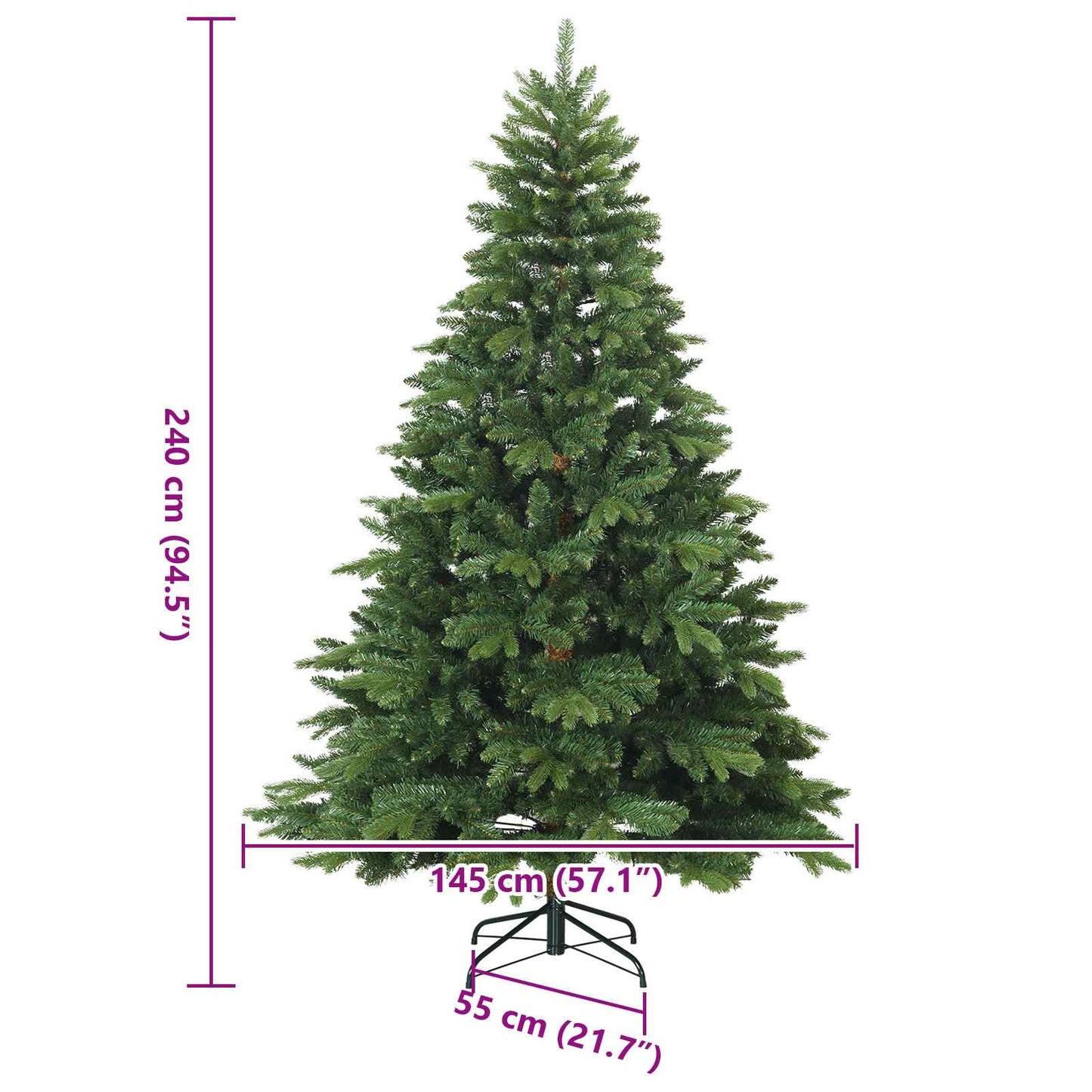 Kunstigt Hinged Juletræ med stativ Grøn 240 cm PVC, PE og stål