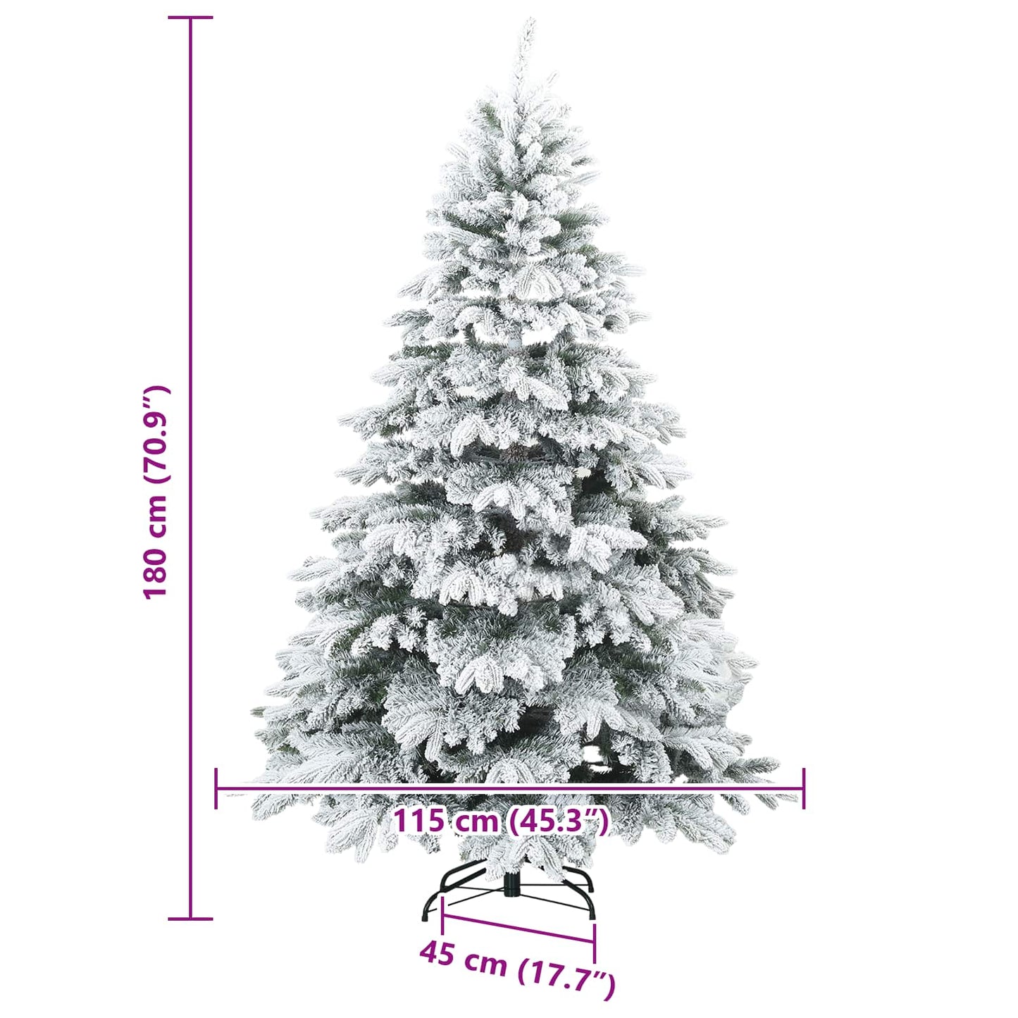 Kunstigt bøjelig juletræ snefløjtet Hvid 180 cm PVC, PE og stål