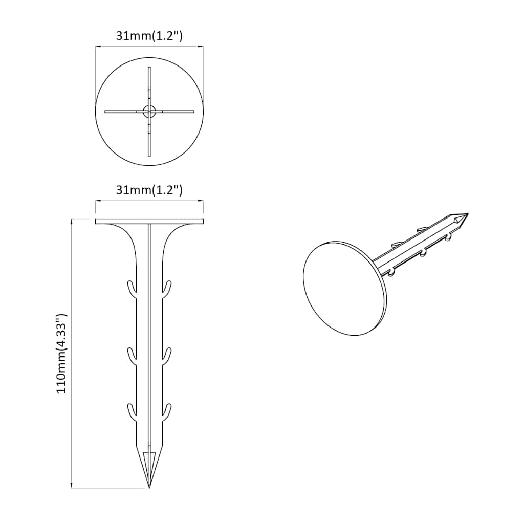 Jordpløkker 100 stk. Sort Ø3 x 11 cm Plastik