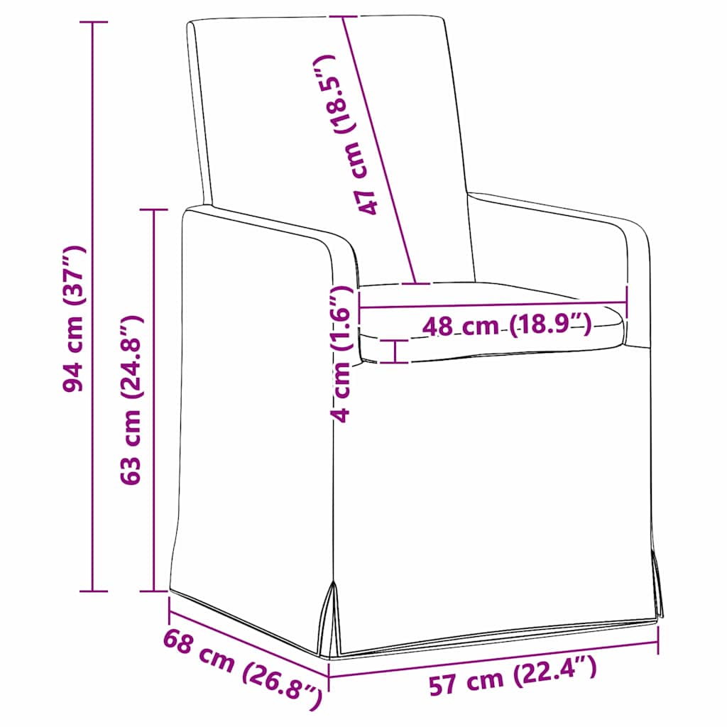 Spisestole 2 stk. Linned Mørkegrå 57 x 67 x 95 cm
