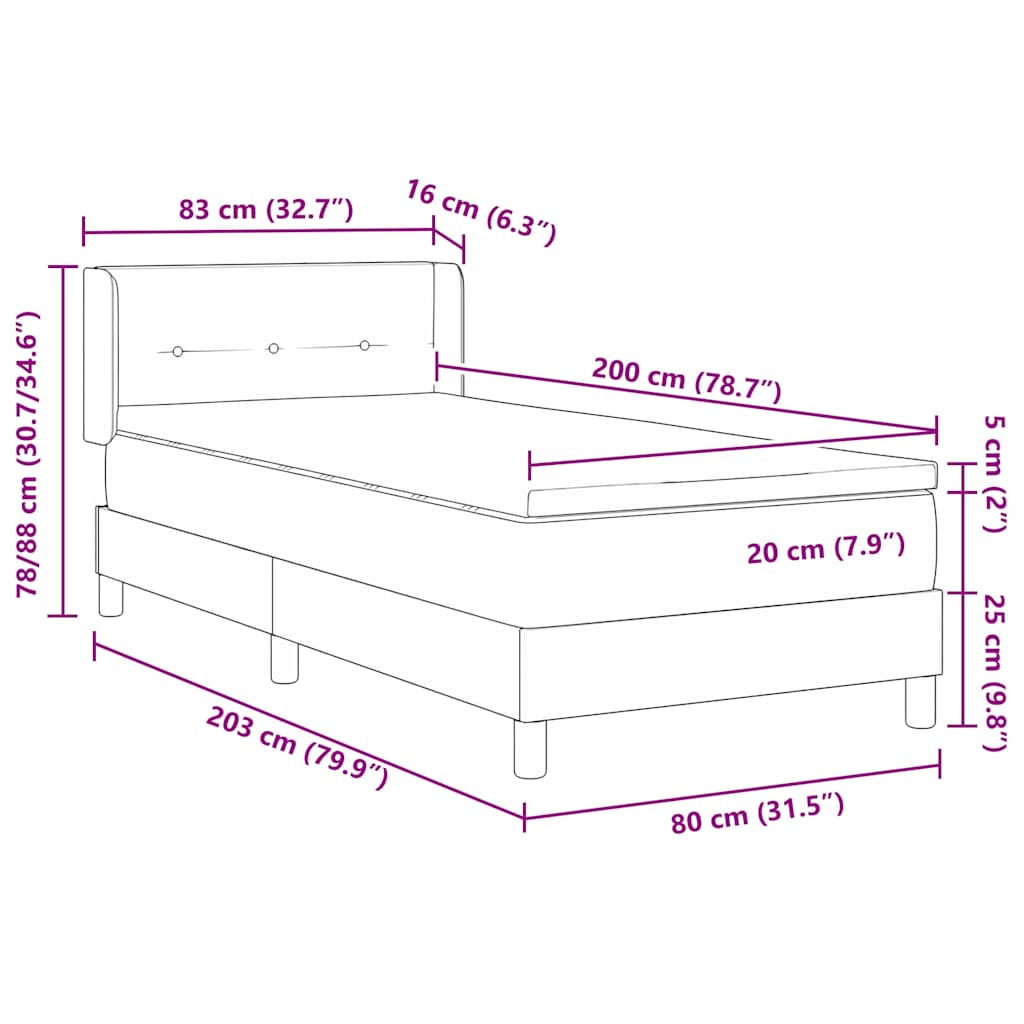Box spring seng med hovedgærde Creme 200 x 80 cm Stof