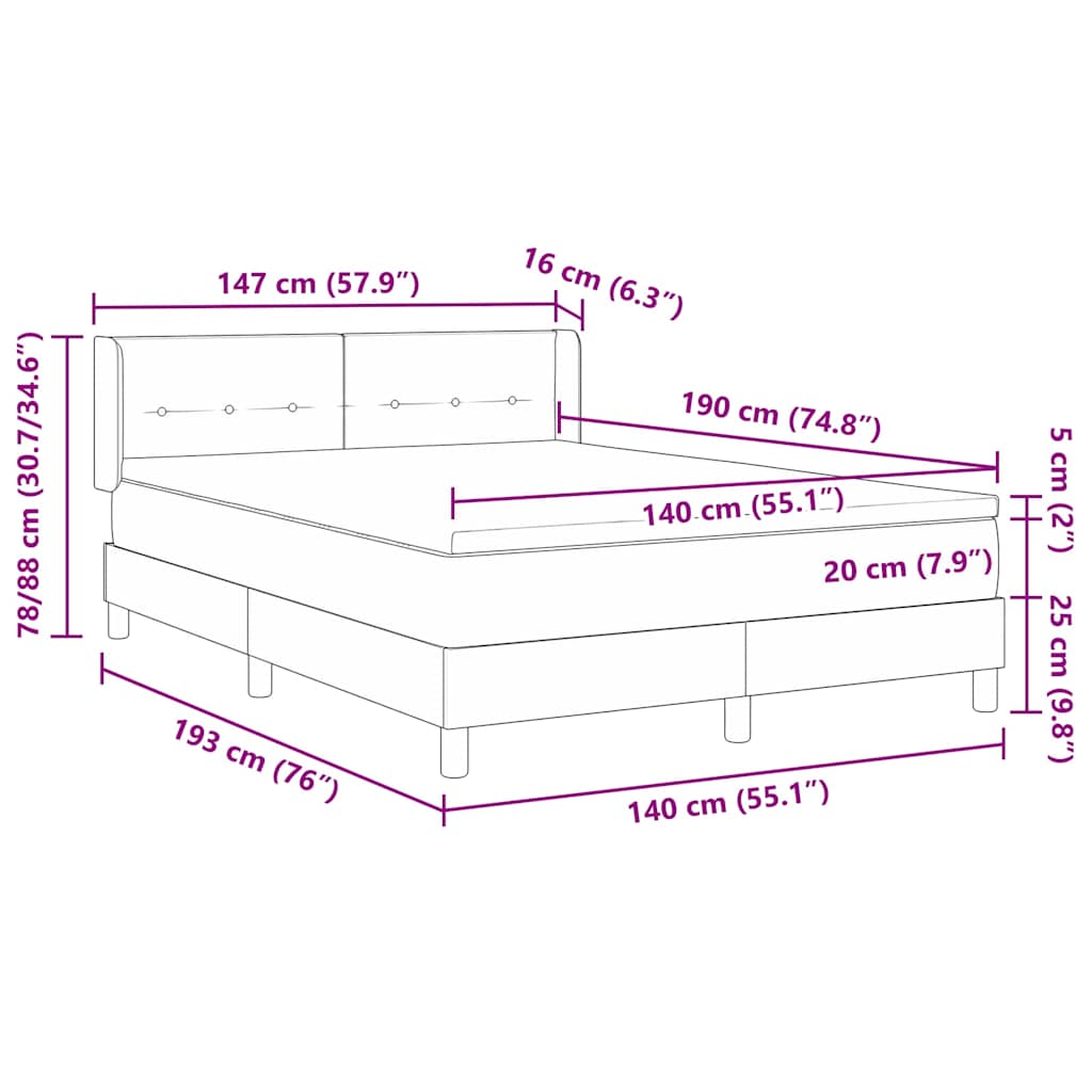Box spring seng med hovedgærde Creme 190 x 140 cm Stof