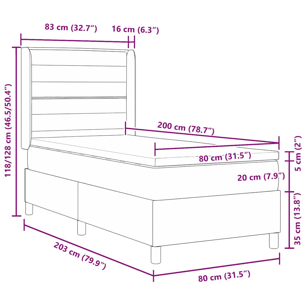 Box spring seng med madras med hovedgærde Sort 80 x 200 cm Stof