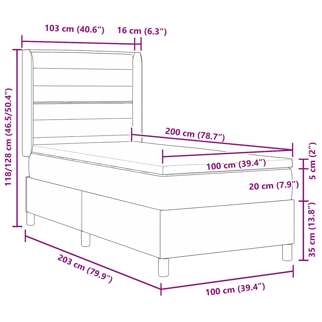 Box spring seng med madras Mørk Brun 100 x 200 cm Stof