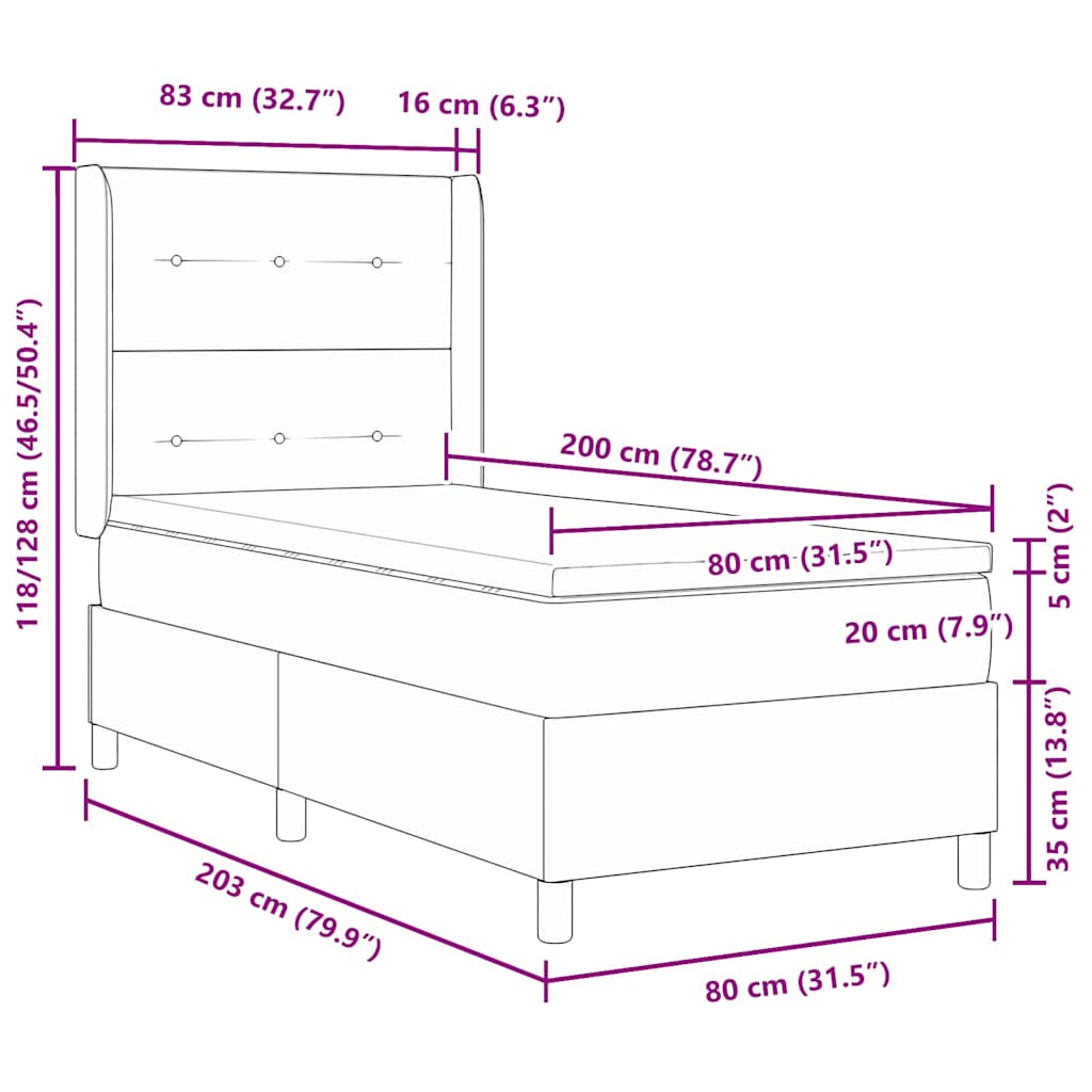 Box spring seng med hovedgærde Blå 80 x 200 cm Fløjl