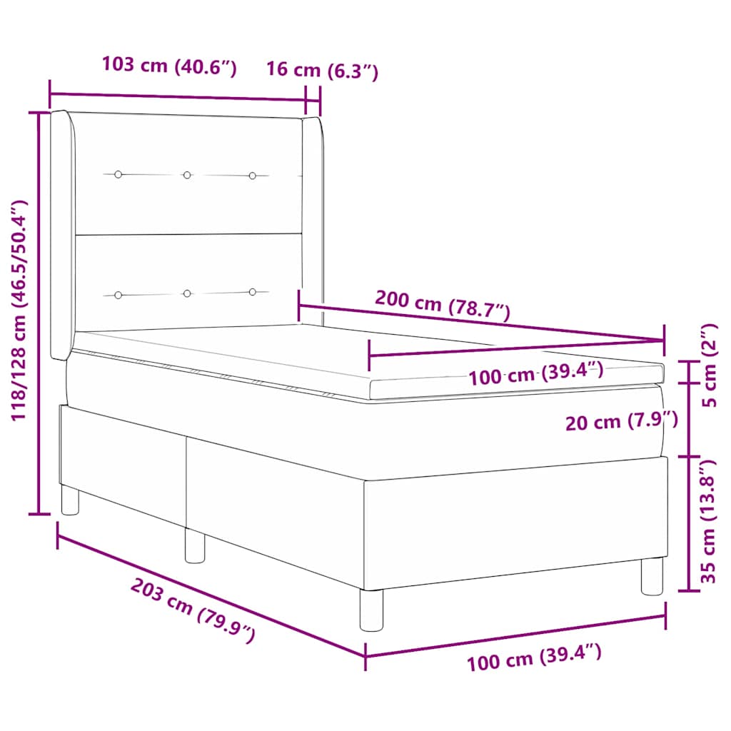Box spring seng med hovedgærde Mørkegrå 100 x 200 cm Fløjl