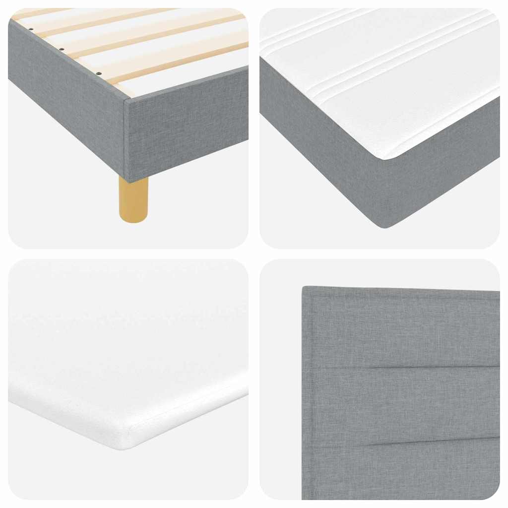 LED Box Spring Bed med hovedgærde Lysegrå 200 x 200 cm Stof
