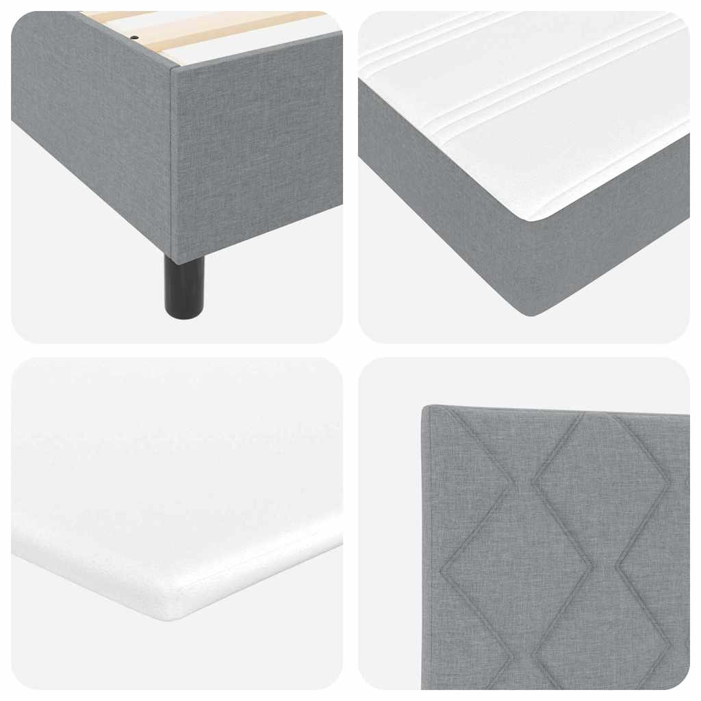 LED Box Spring Bed med hovedgærde Lysegrå 90 x 190 cm Stof