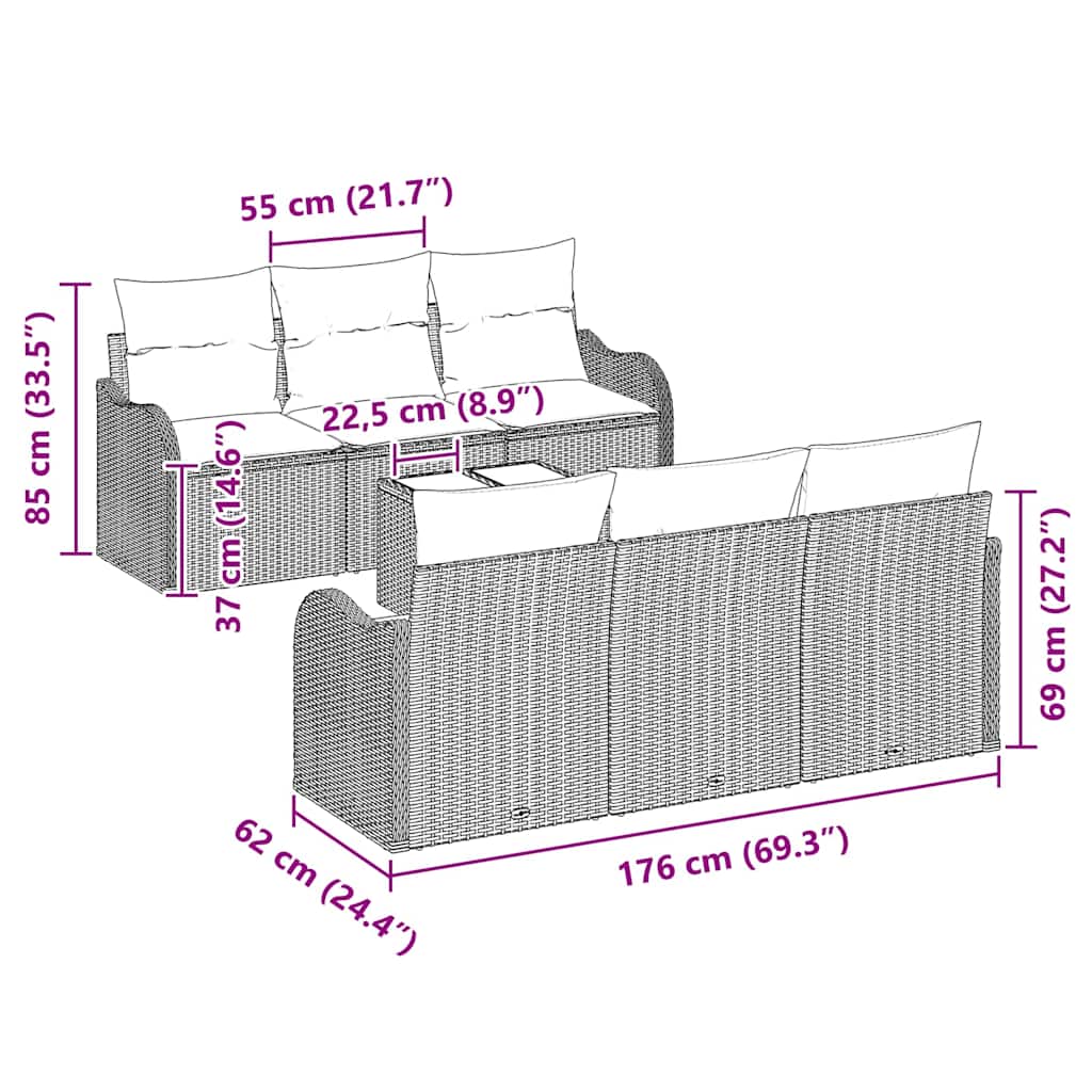 Havesofa Sæt 7 stk. 6-Antal sæder Lysegrå og mørkegrå