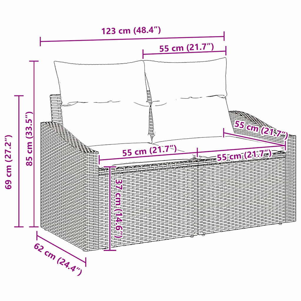 Havesofa Sæt 3 stk. Sort polyrattan