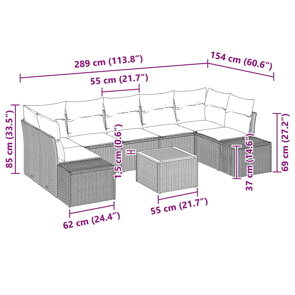 Havesofa Sæt 8 stk. Grå polyrattan