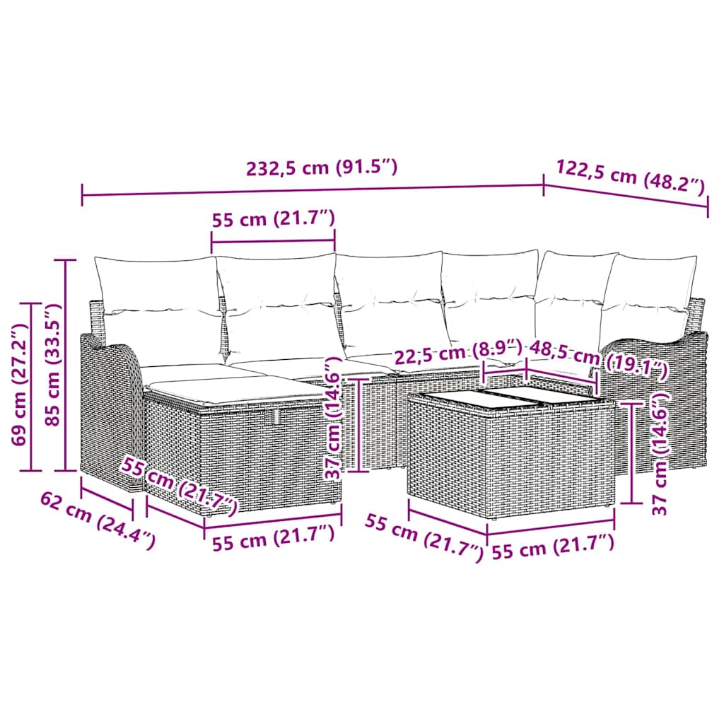 Havesofa Sæt 7 stk. 6-Antal sæder Beige og creme polyrattan