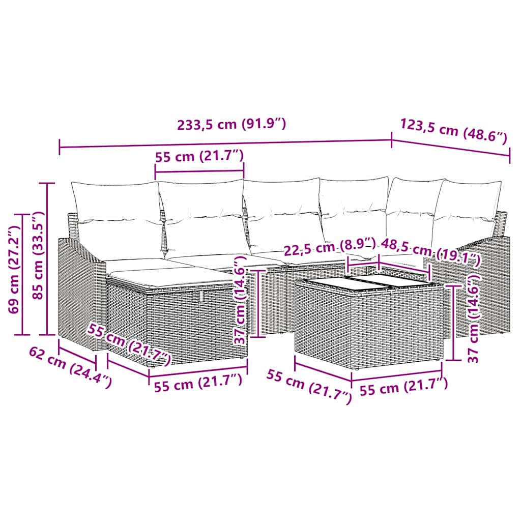Sofa Sæt 7 stk. Beige og creme polyrattan