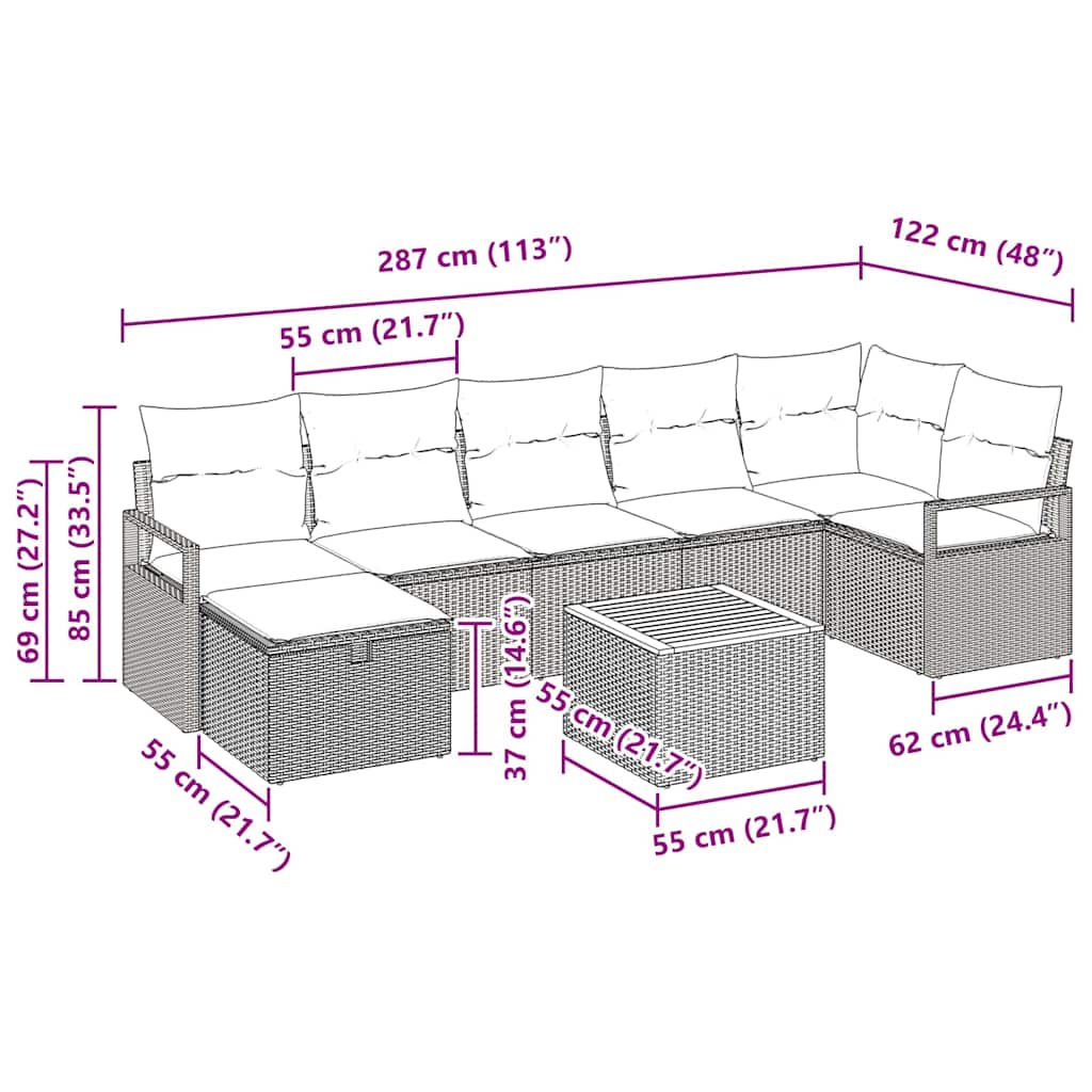 Havesofa Sæt 8 stk. Grå polyrattan