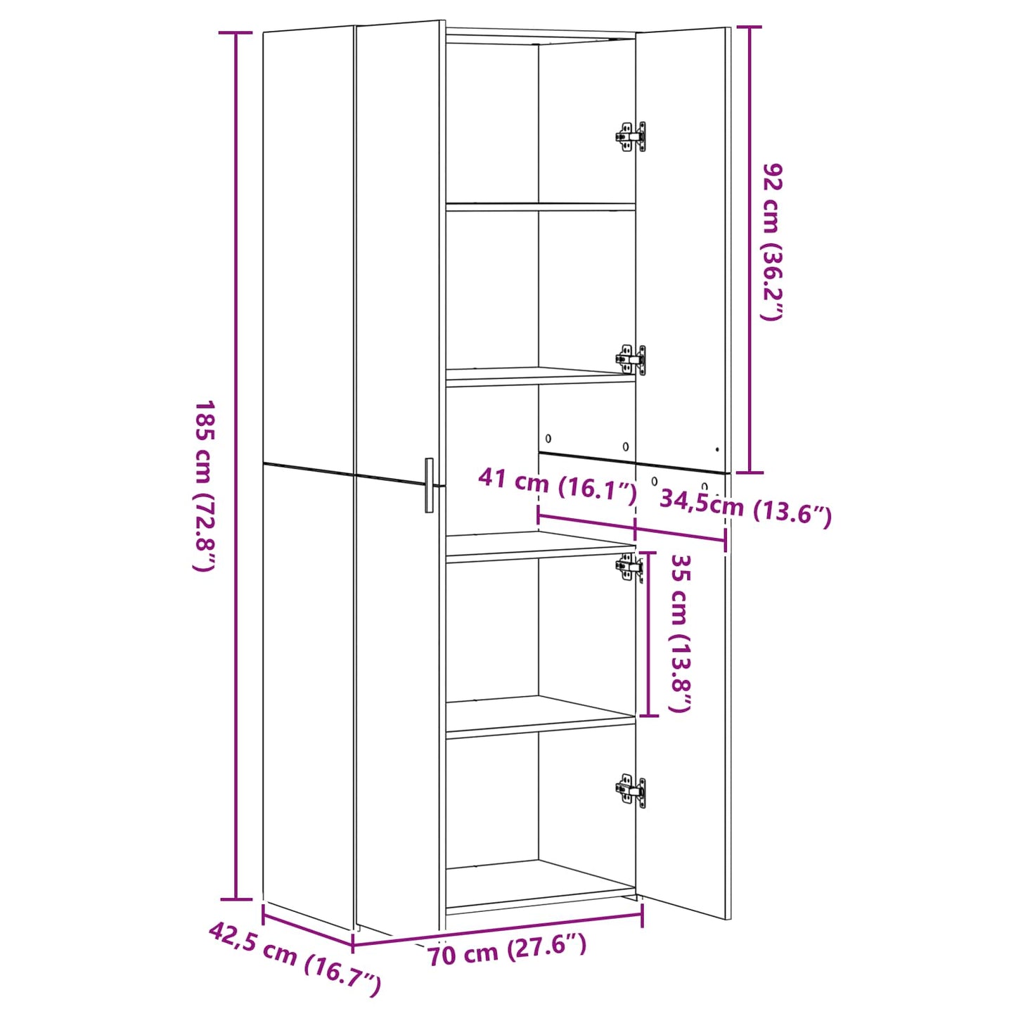 Highboard Artisan Egetræ 70 x 42,5 x 185 cm