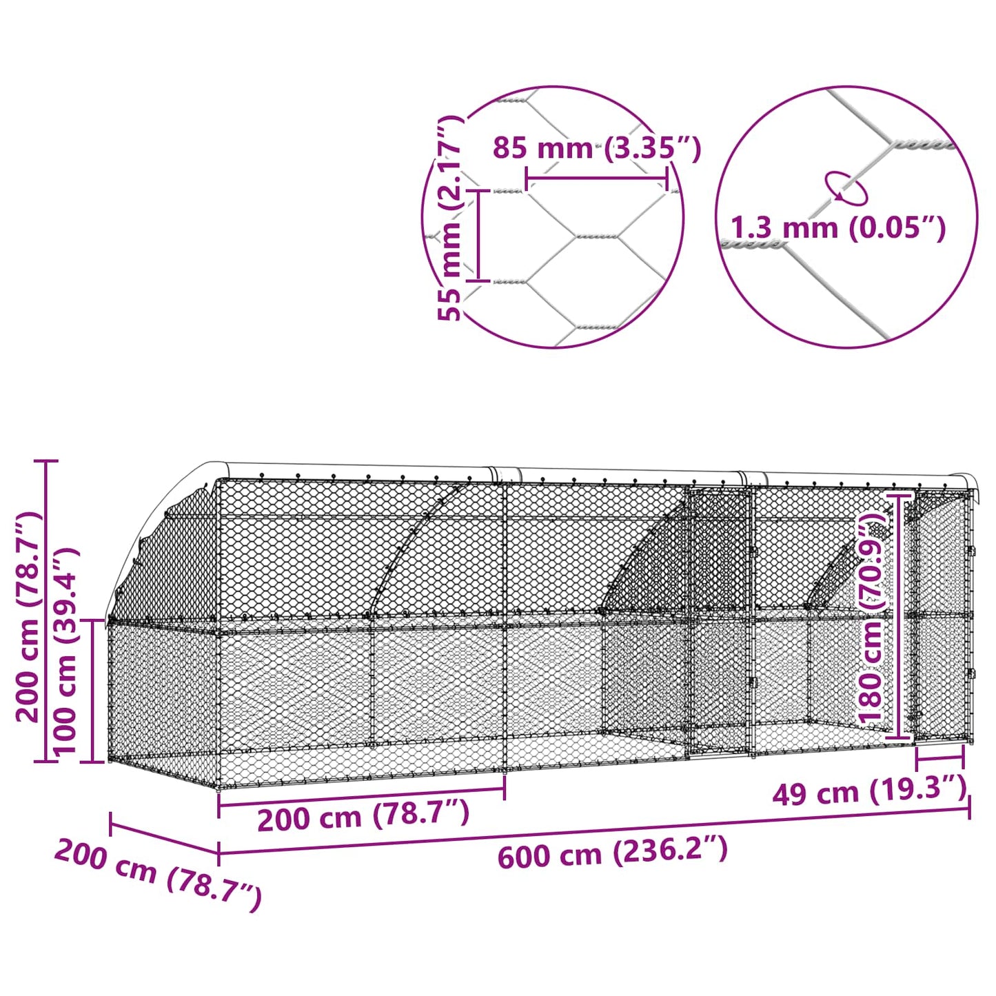 Hundehus 3 stk. Sølv 6 x 2 x 2 m Galvaniseret stål