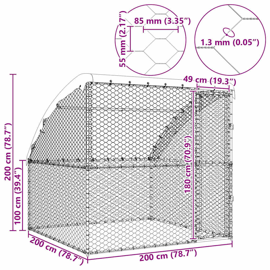 Hundehus Sølv 2 x 2 x 2 m Galvaniseret stål