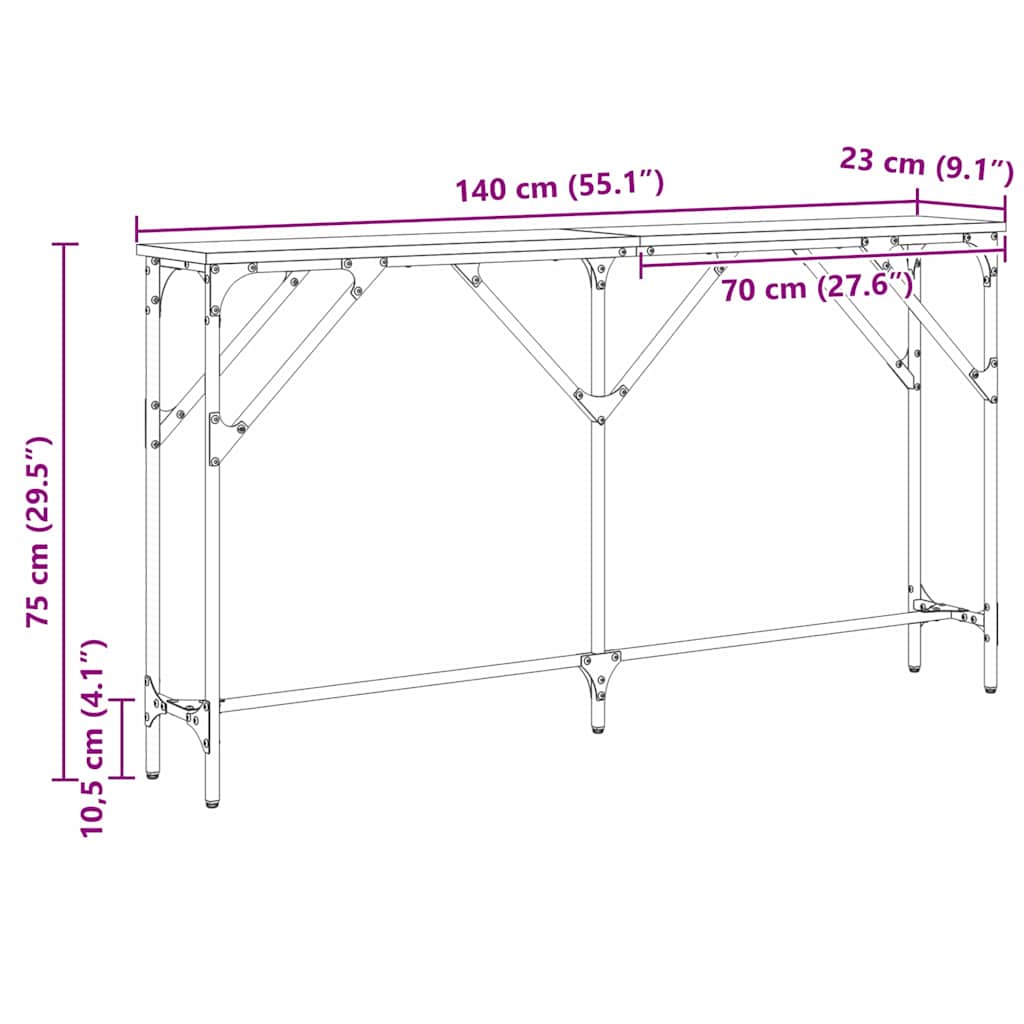 Konsolbord Sort eg 140 x 23 x 75 cm Laminat træ og metal