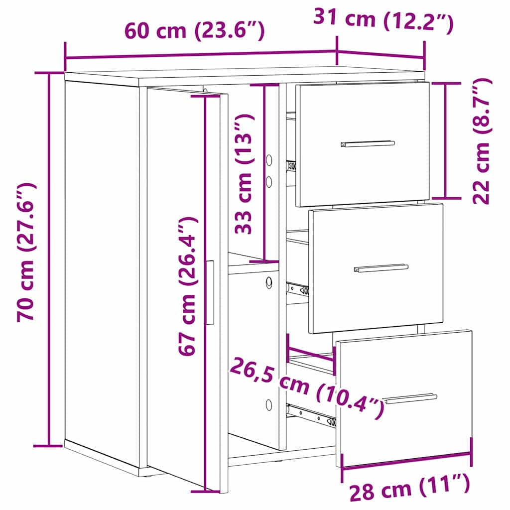 Sideboard Gammelt træ 60 x 31 x 70 cm Konstrueret træ