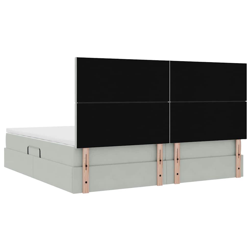 Seng med opbevaring og madras Lysegrå 200 x 200 cm Fløjl