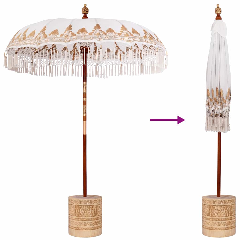 Balinesisk parasol med base Cremefarvet 185 x 185 x 260 cm