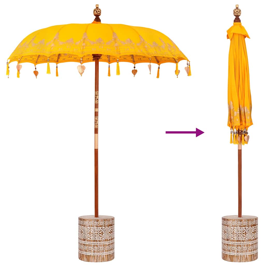 Balinesisk parasol med base Gul 185 x 185 x 260 cm