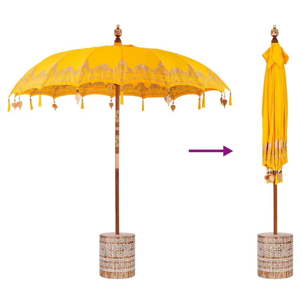 Balinesisk parasol med base Gul 215 x 215 x 260 cm