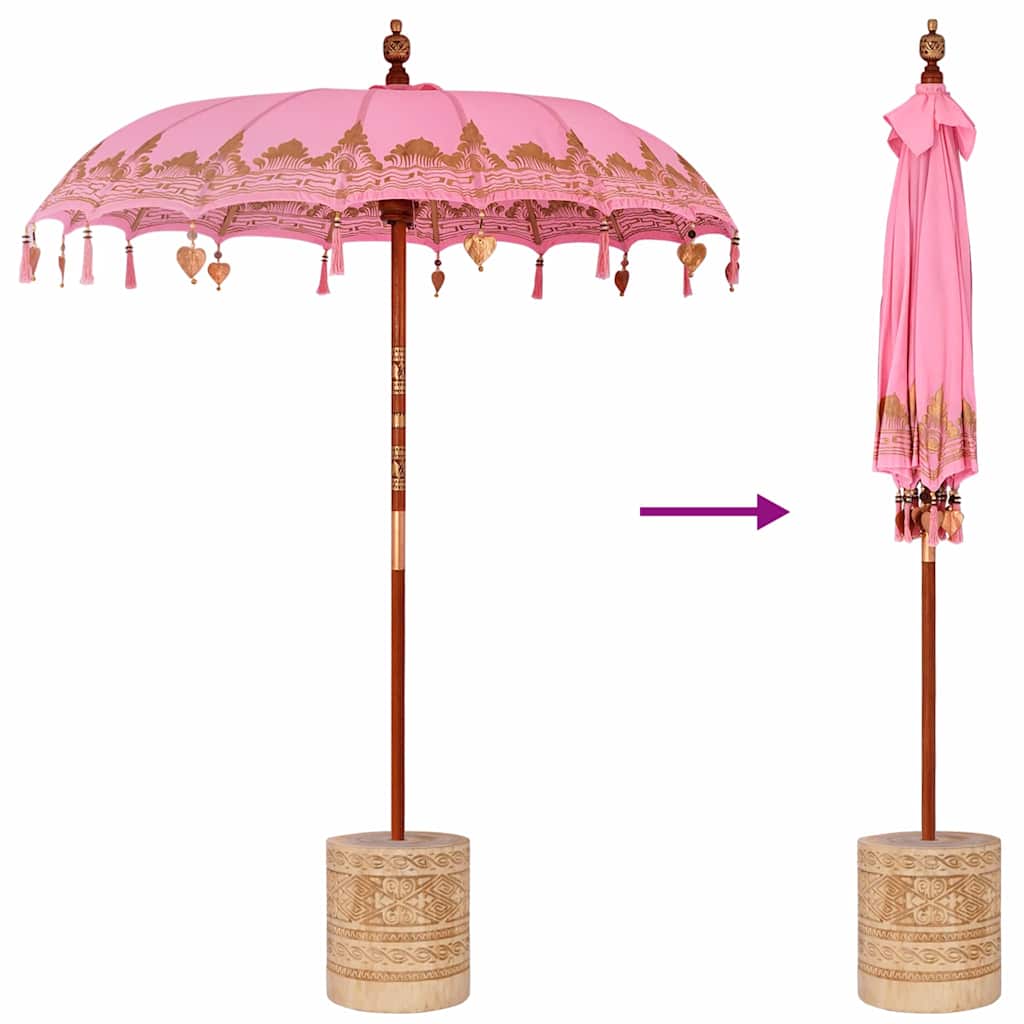 Balinesisk parasol med base Lyserød 185 x 185 x 260 cm