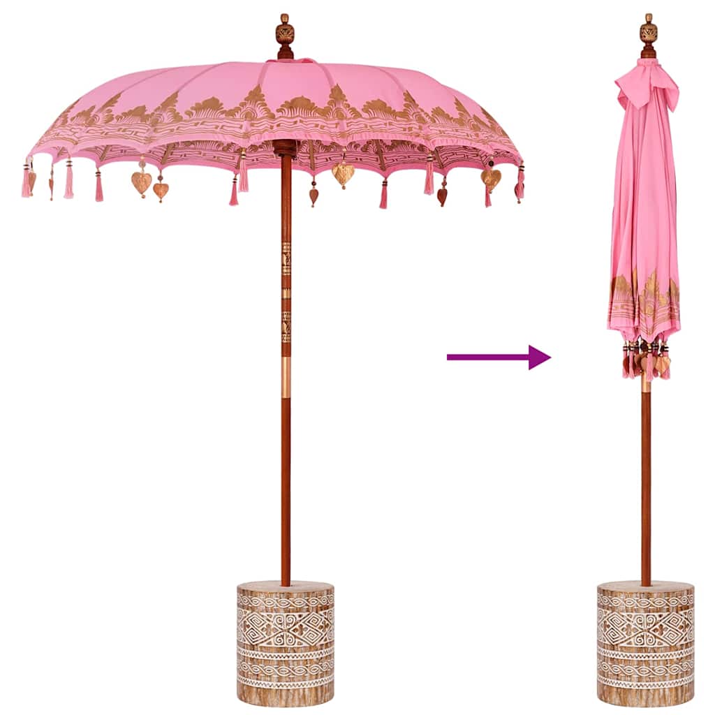 Balinesisk parasol med base Lyserød 185 x 185 x 260 cm