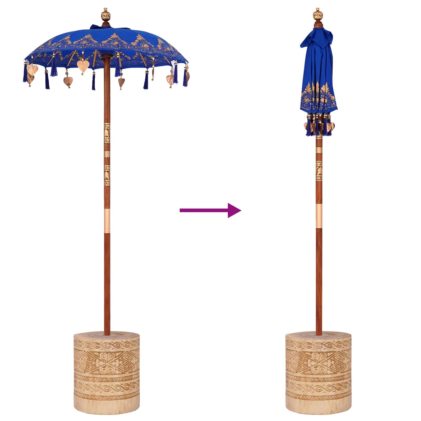 Balinesisk parasol med base Blå 95 x 95 x 260 cm