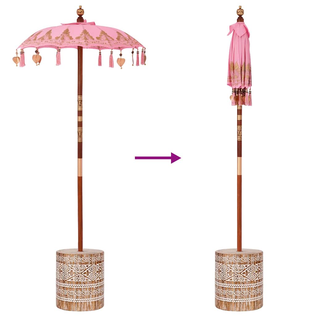 Balinesisk parasol med base Lyserød 95 x 95 x 260 cm