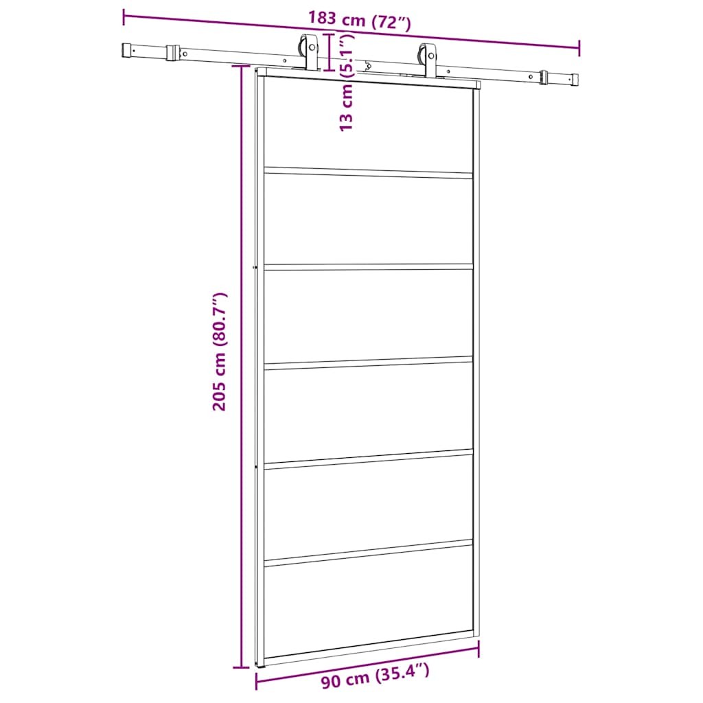 skydedør med hardwaresæt 90x205 cm ESG glas sort