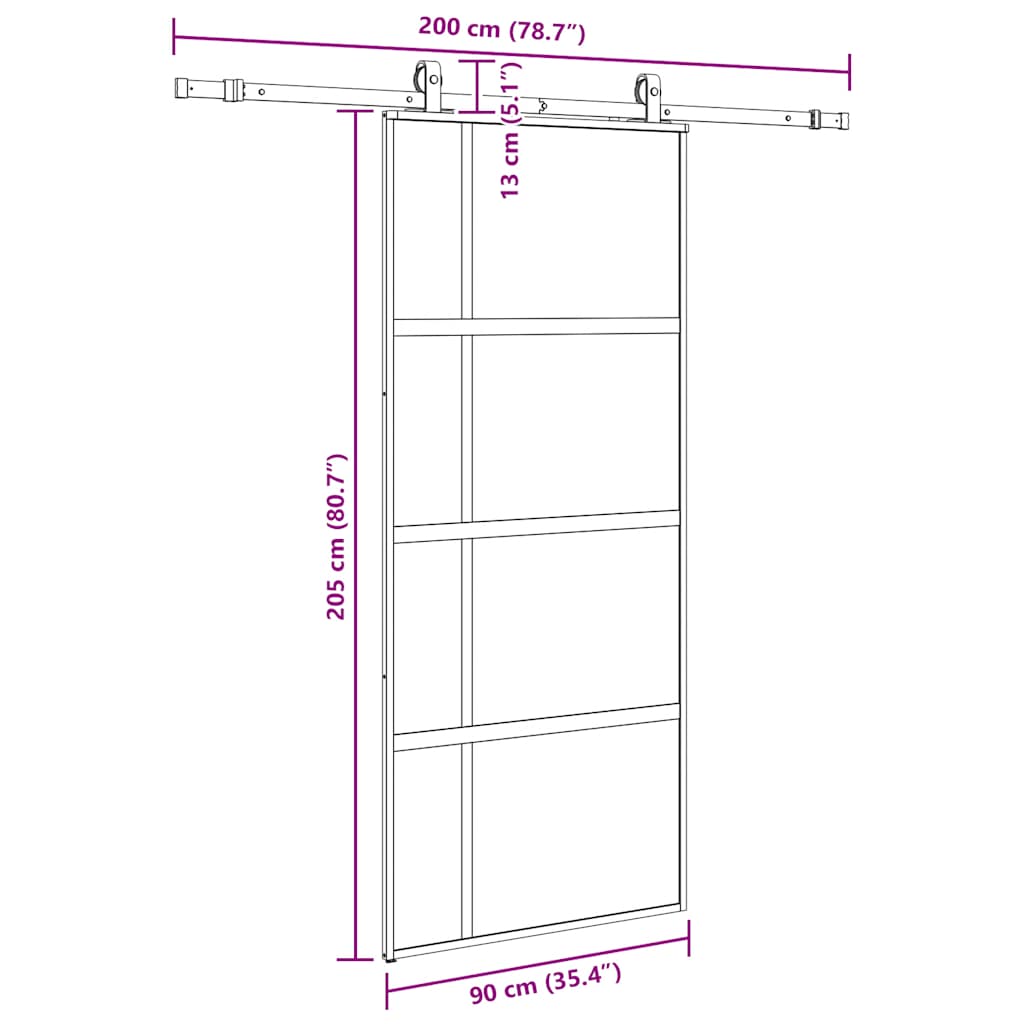 skydedør med hardwaresæt 90x205 cm hærdet glas sort