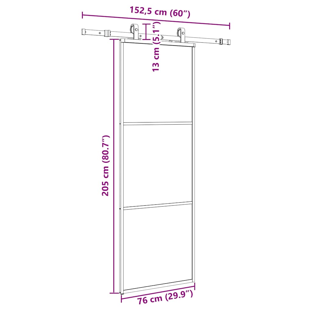 skydedør med hardwaresæt 76x205 cm ESG glas sort