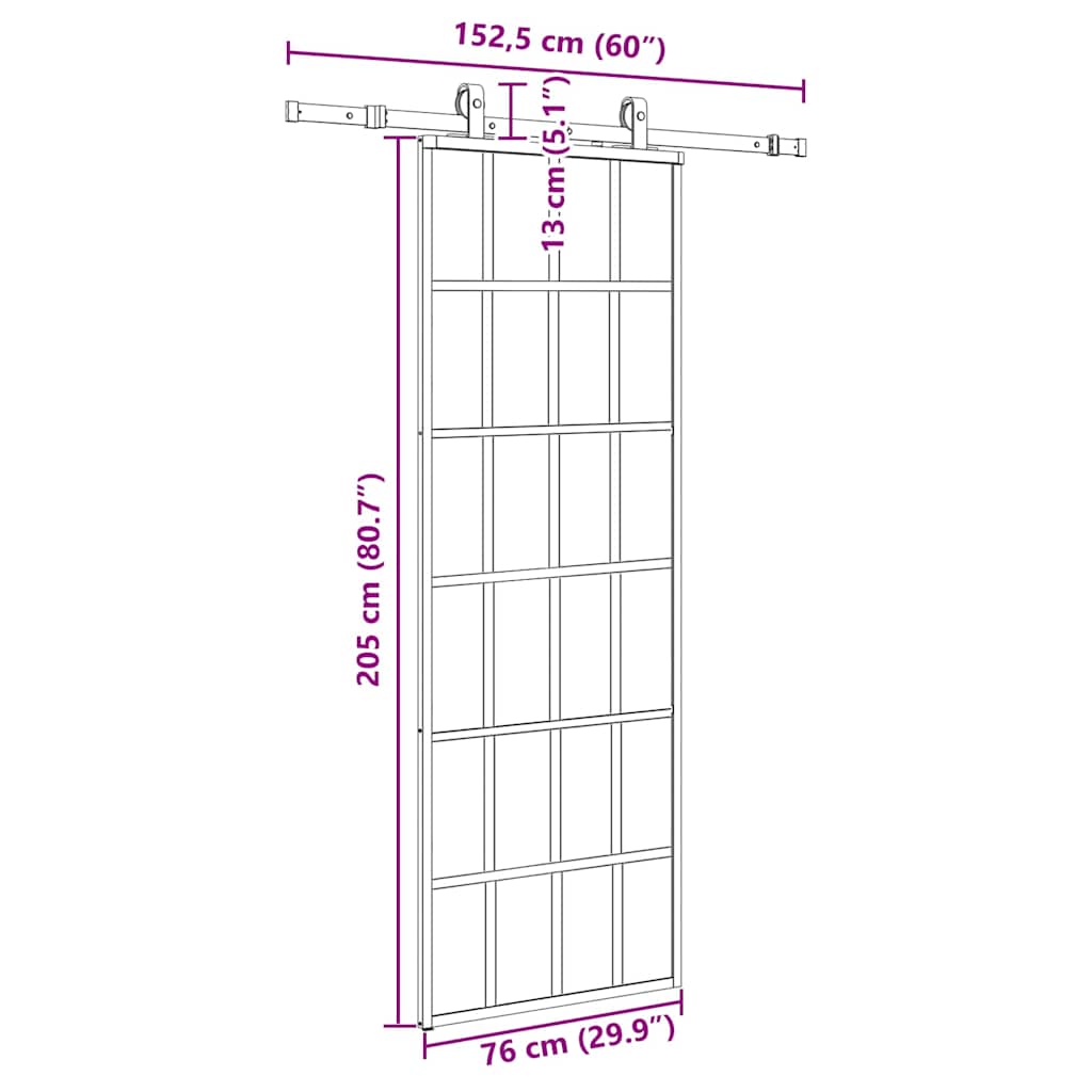 skydedør med hardwaresæt 76x205 cm ESG glas sort