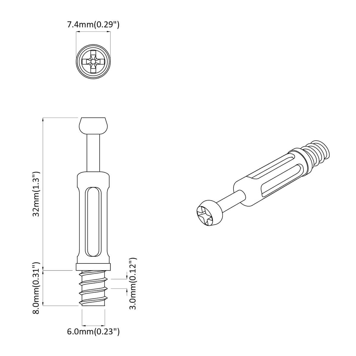 Kam Lås Skrue 12 stk. Sølv og Sort M6 x 40 mm Metal