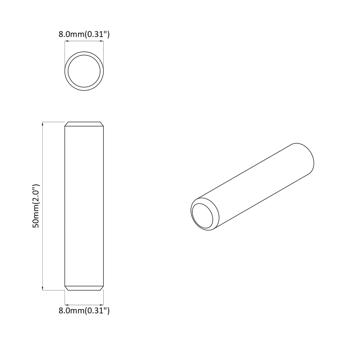 Trædowels 2 stk. Brun Ø 8 x 50 mm Massivt træ