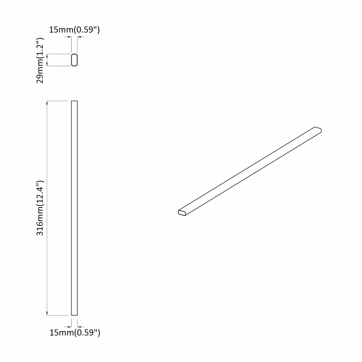 Skab Stang 12 stk. Sølv 316 x 15 x 29 mm Aluminiumlegering
