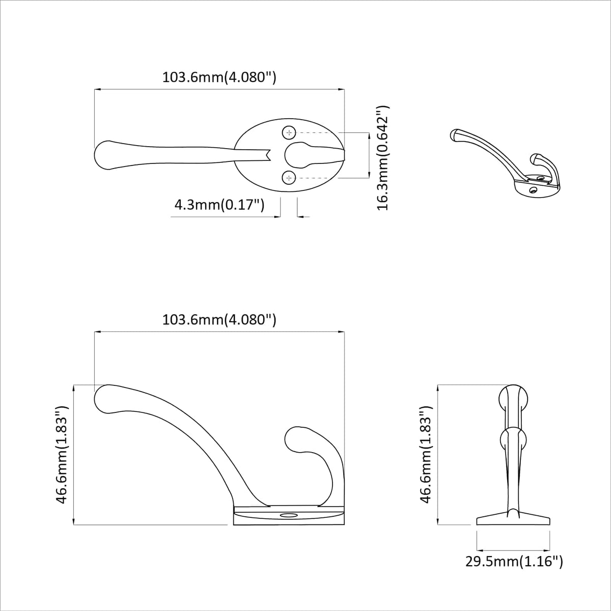 Tøjkrog 12 stk. Sort 102 x 29 x 47 mm Zinklegering