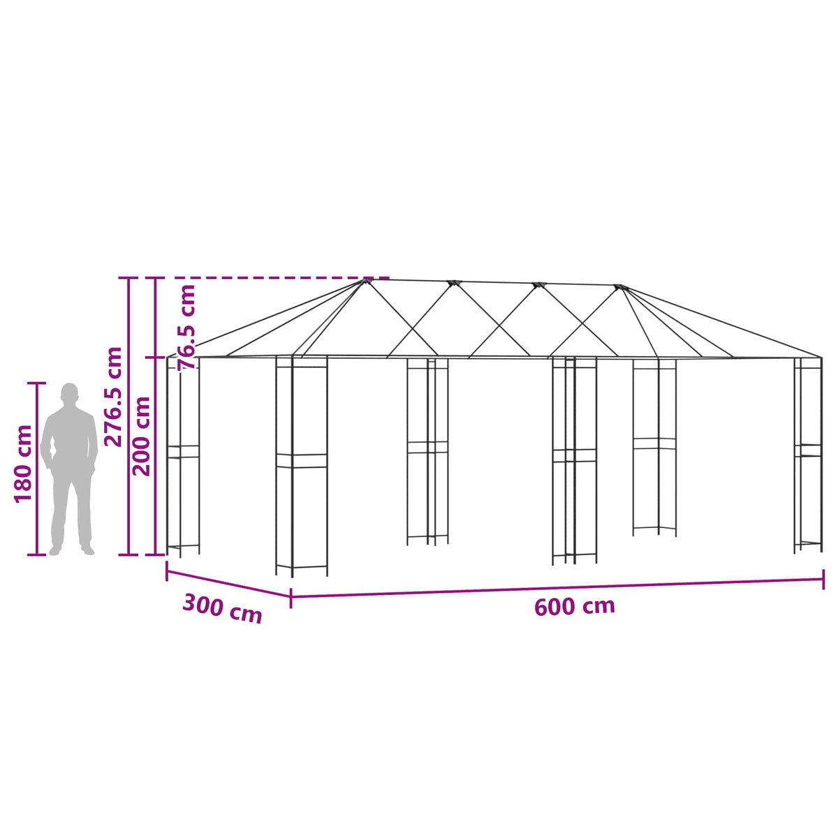 Gazebo ramme uden gazebo stof 6 x 3 m Sort Stål