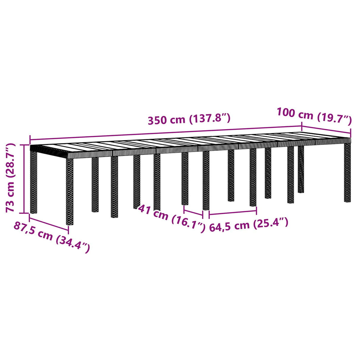 Havemøbel Bord Lysegrå 350 x 100 x 74 cm polyrattan