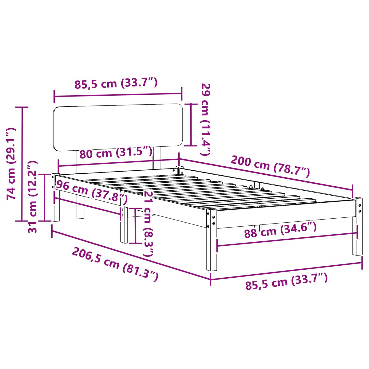 Sengestel Naturfarvet 80 x 200 cm Massiv fyrretræ