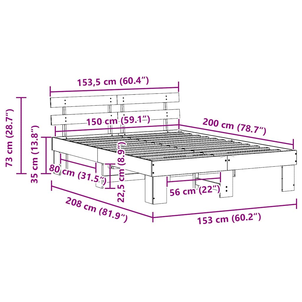 Sengestel med hovedgærde Hvid 150 x 200 cm Massiv fyrretræ