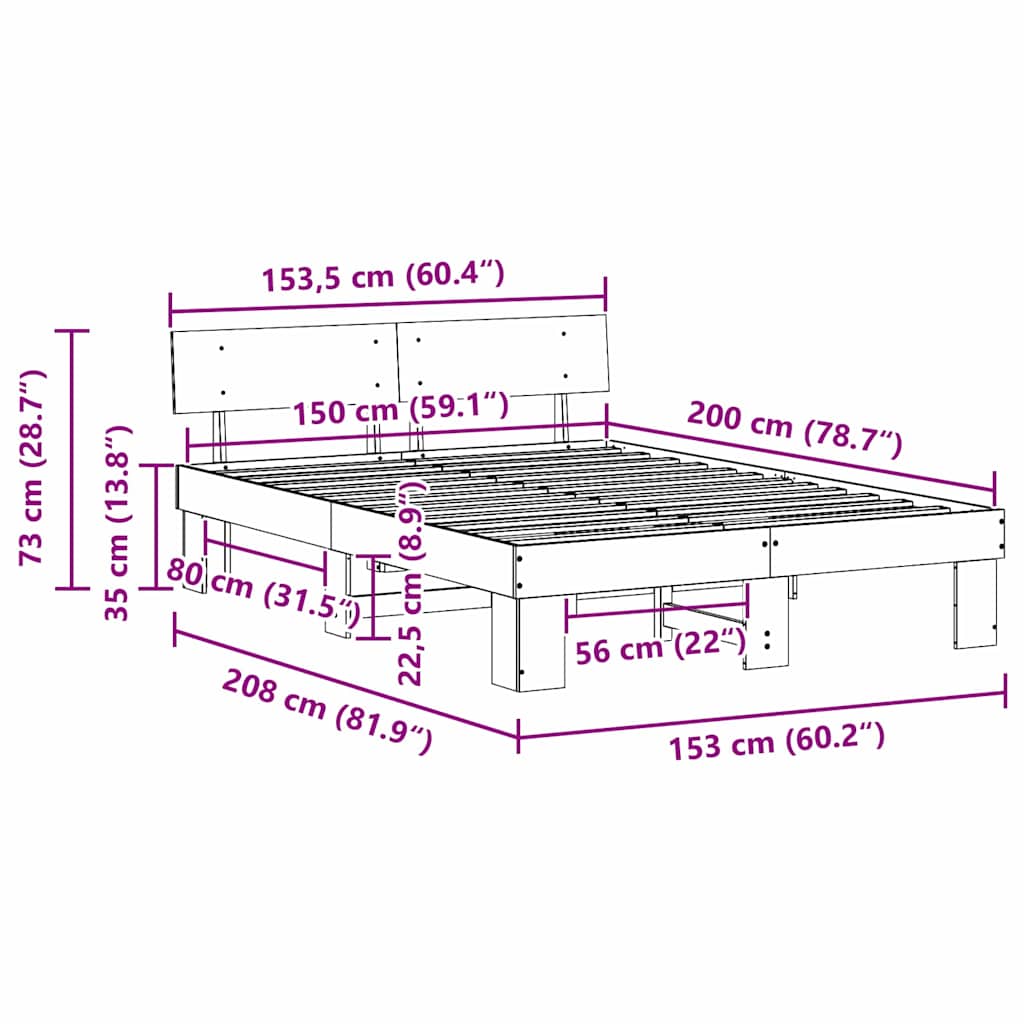 Sengestel med hovedgærde Voks brun 150 x 200 cm Massiv fyrretræ