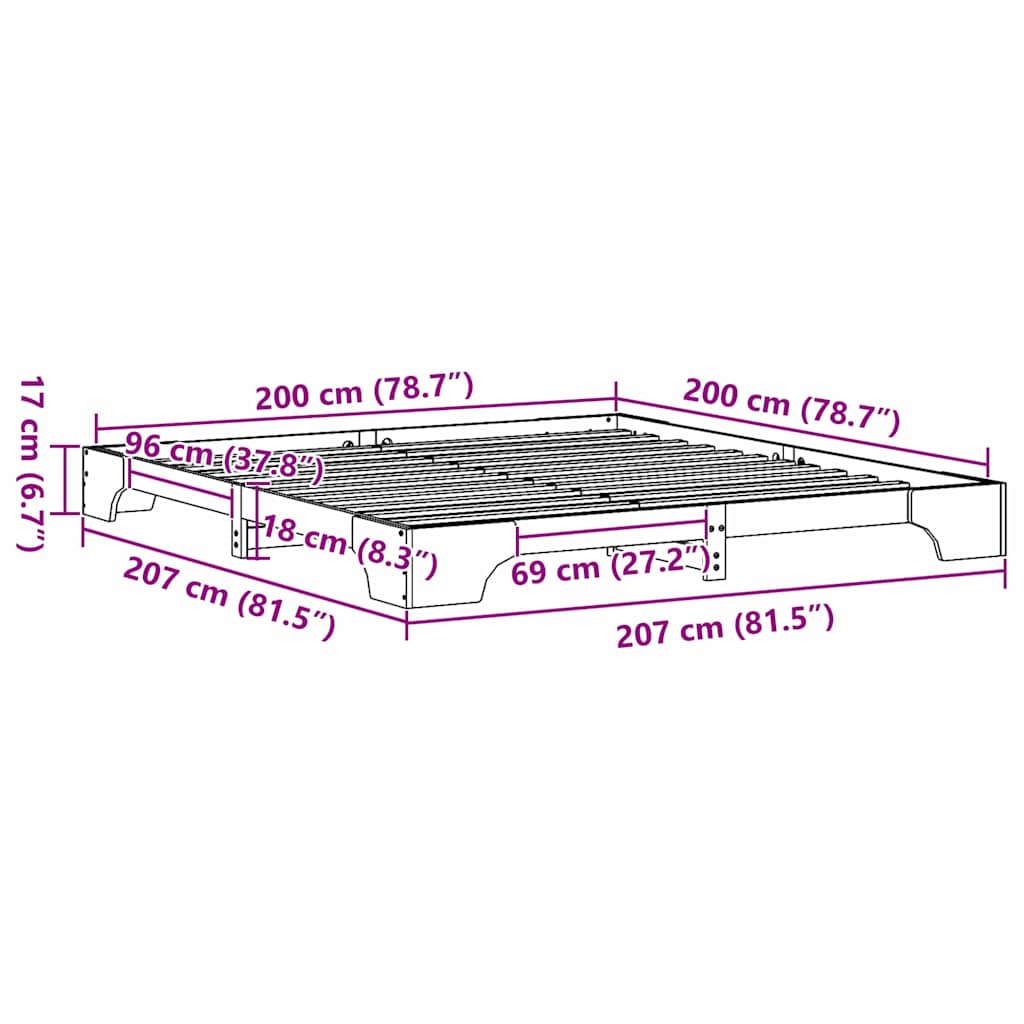 Sengestel Voks brun 200 x 200 cm Massiv fyrretræ