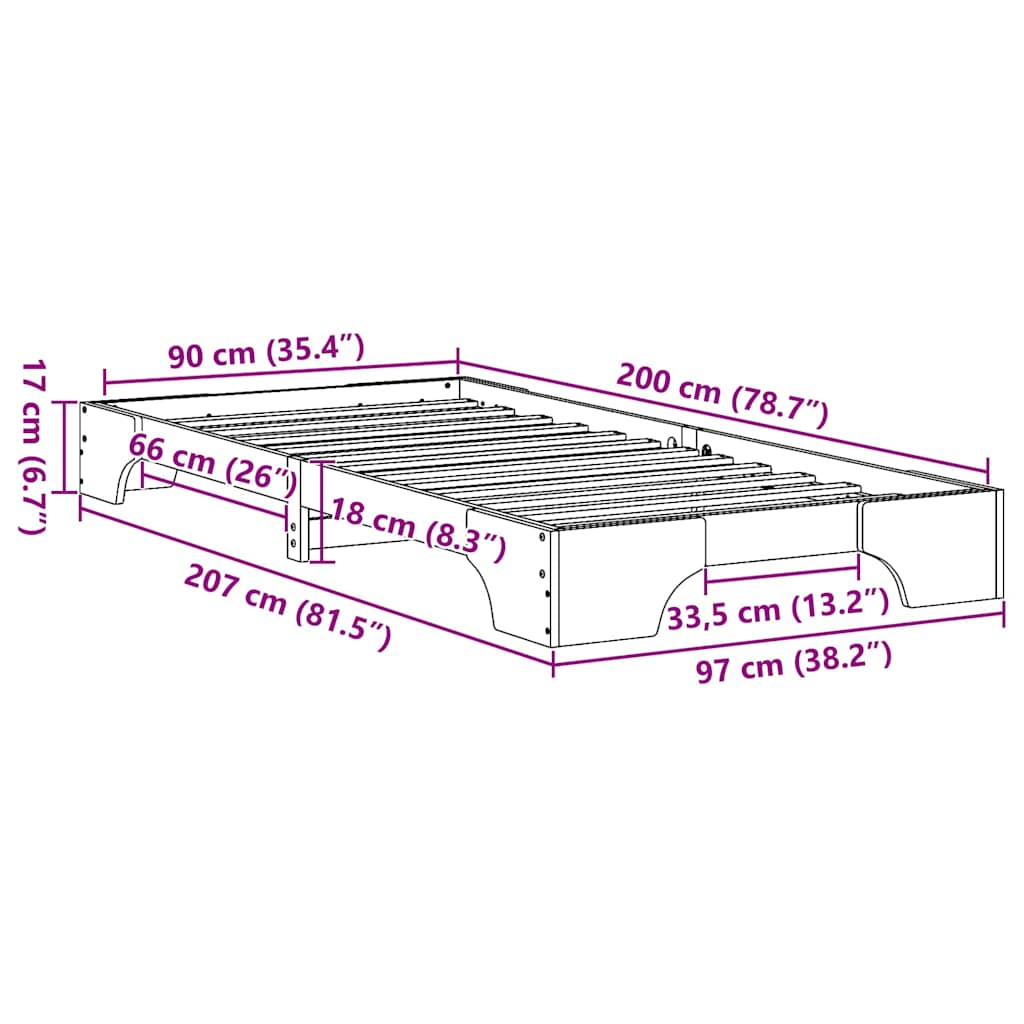 Sengestel Hvid 90 x 200 cm Massiv fyrretræ