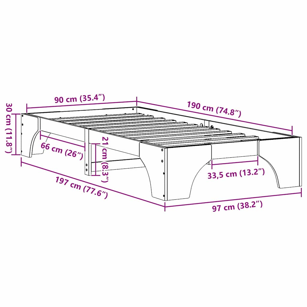 Sengestel Hvid 90 x 190 cm Massiv fyrretræ