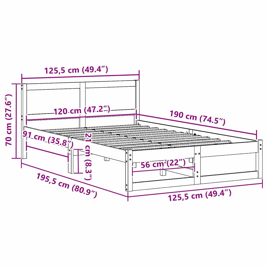 Sengestel med hovedgærde Hvid 120 x 190 cm Massiv fyrretræ