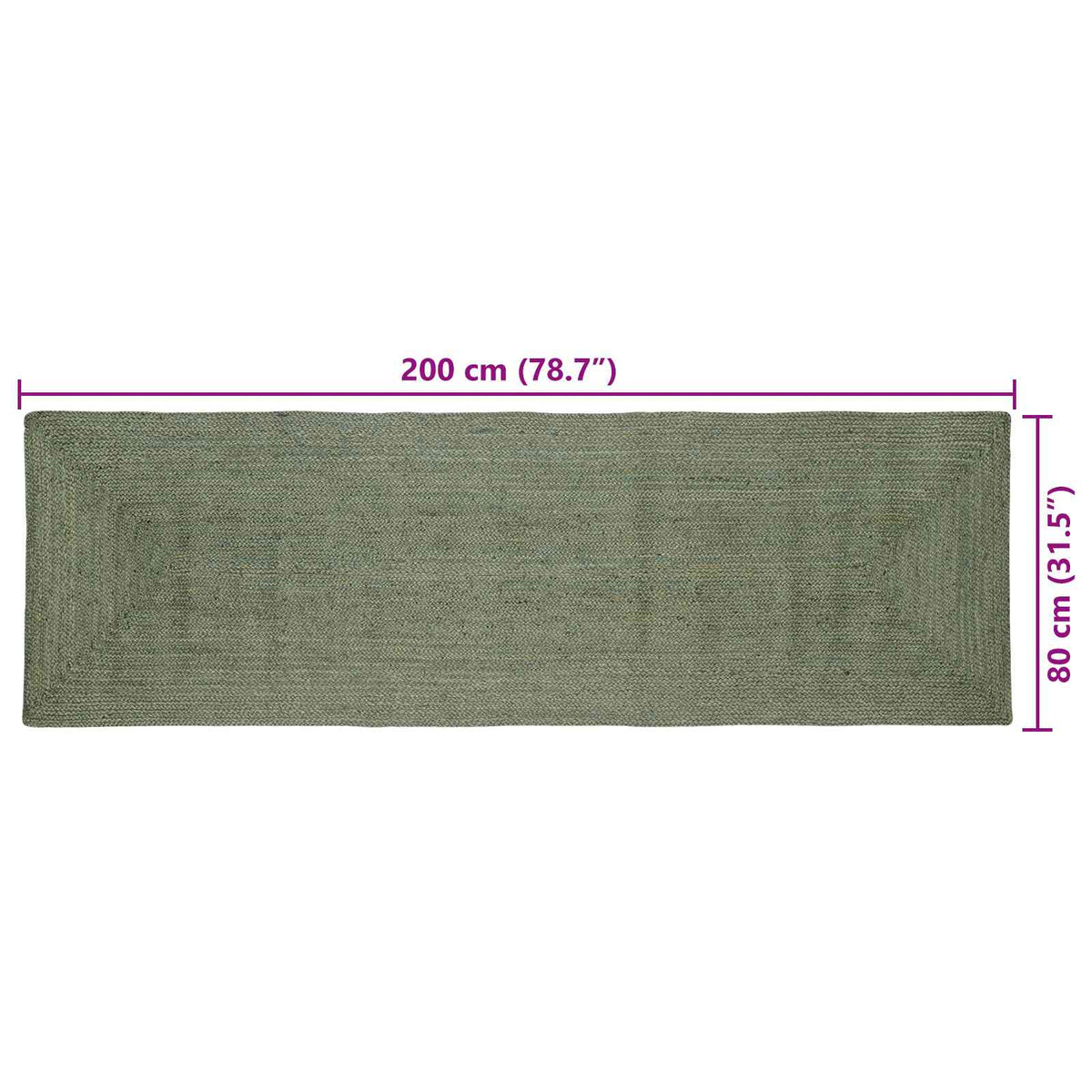 Område tæppe Olivengrøn 80 x 200 cm Jute